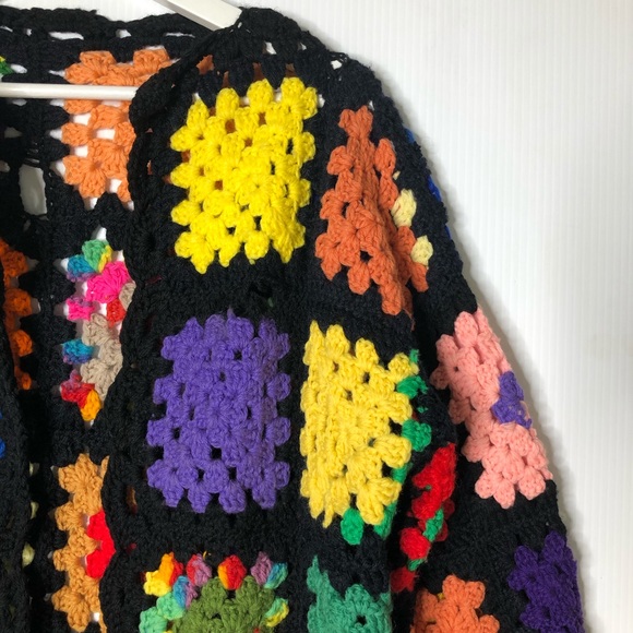 Vintage Granny Square Knitted Afghan Cardigan - Picture 2 of 6